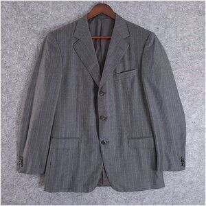ERMENEGILDO ZEGNA Su Misura 52R Gray Wool Stripe 3 Button Double Vent Blazer